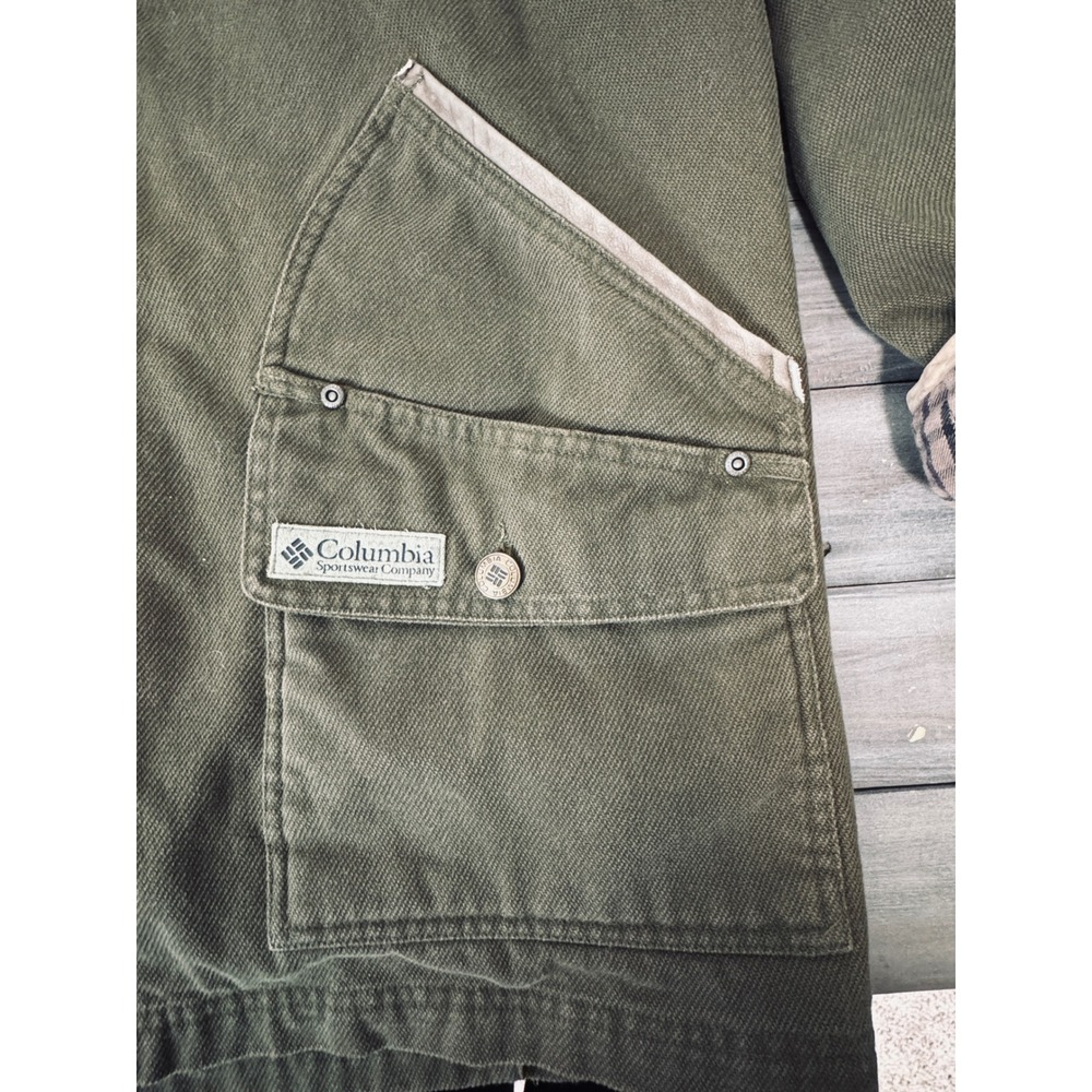 Vintage Columbia River Lodge Barn Chore Jacket Olive Green Flannel Lined Large - Picture 11 of 15